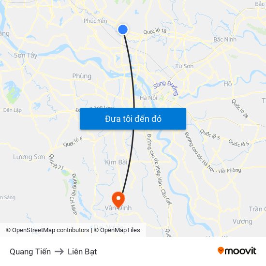 Quang Tiến to Liên Bạt map