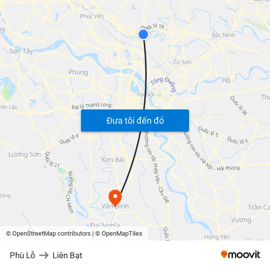 Phù Lỗ to Liên Bạt map