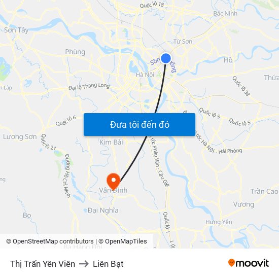 Thị Trấn Yên Viên to Liên Bạt map