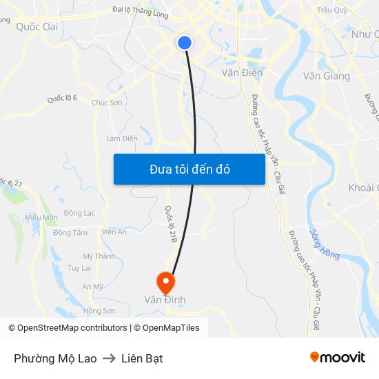 Phường Mộ Lao to Liên Bạt map