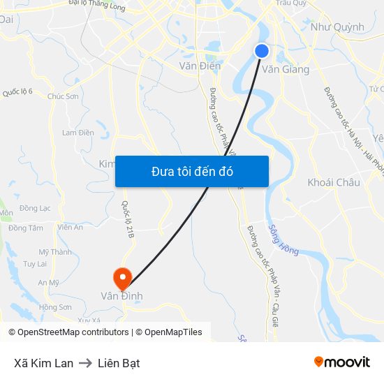 Xã Kim Lan to Liên Bạt map