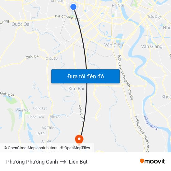 Phường Phương Canh to Liên Bạt map