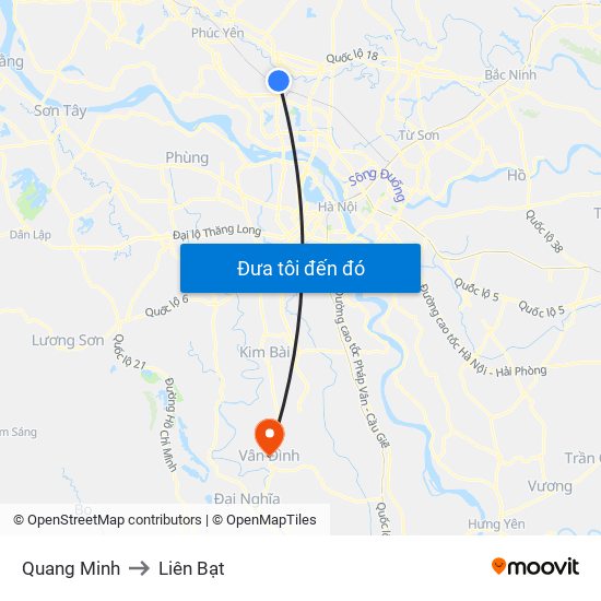 Quang Minh to Liên Bạt map