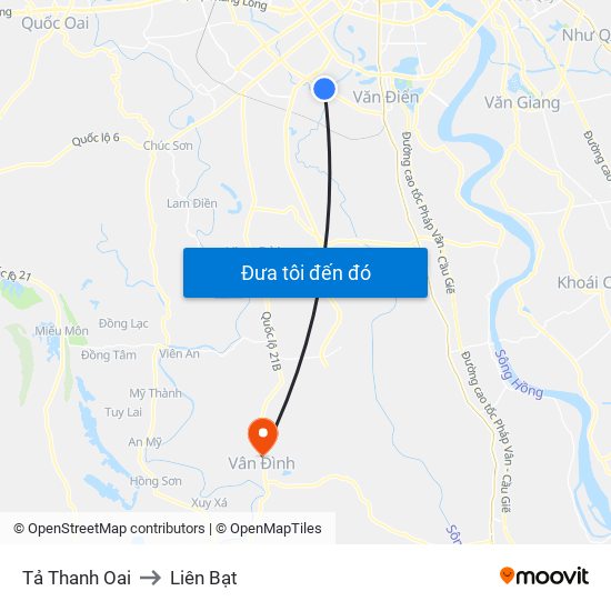 Tả Thanh Oai to Liên Bạt map