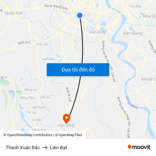 Thanh Xuân Bắc to Liên Bạt map