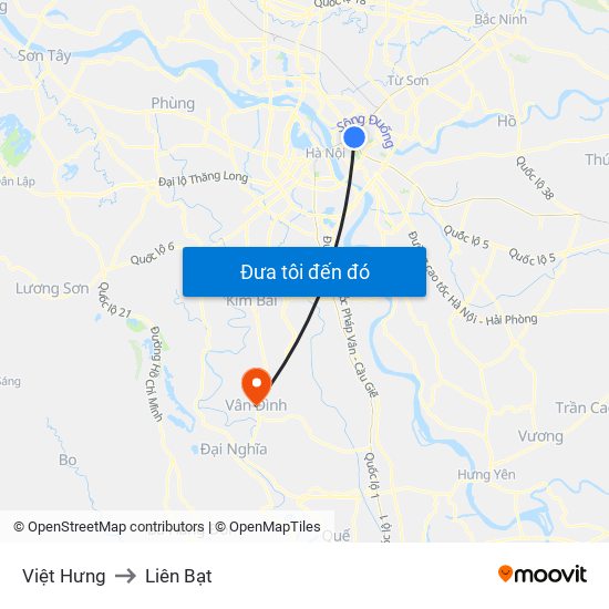 Việt Hưng to Liên Bạt map