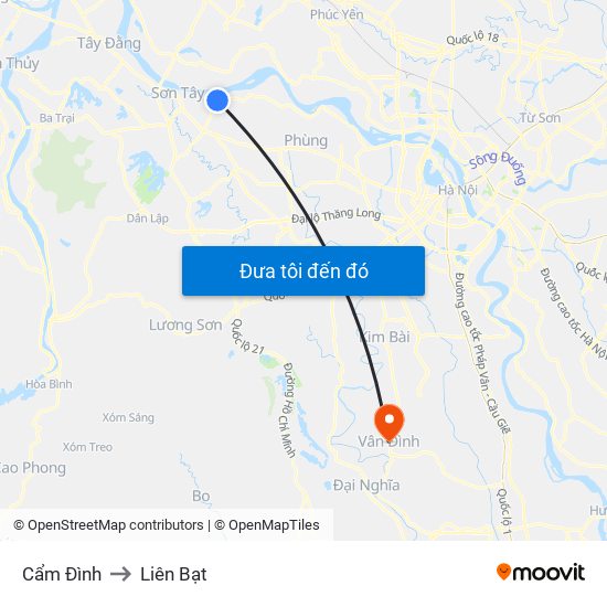 Cẩm Đình to Liên Bạt map