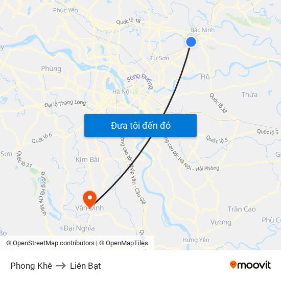 Phong Khê to Liên Bạt map