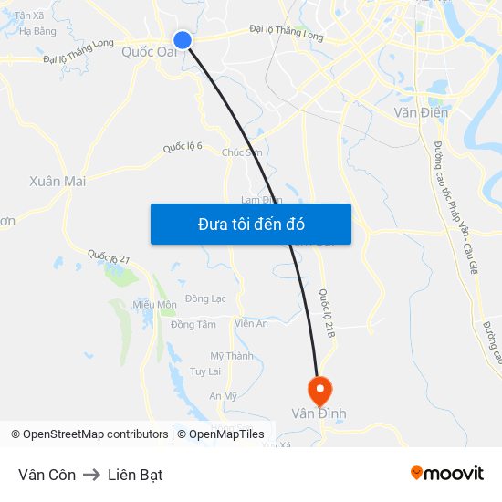 Vân Côn to Liên Bạt map