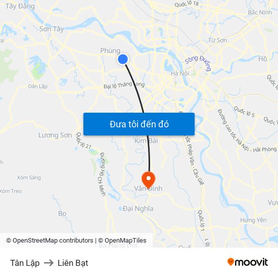 Tân Lập to Liên Bạt map