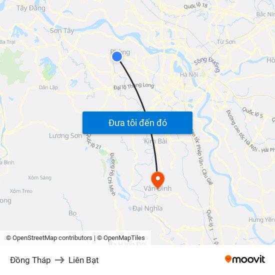 Đồng Tháp to Liên Bạt map