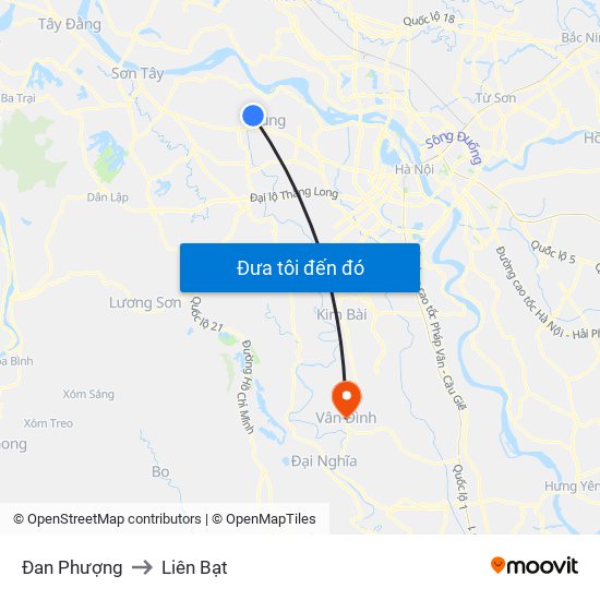 Đan Phượng to Liên Bạt map