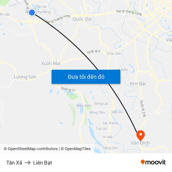 Tân Xã to Liên Bạt map