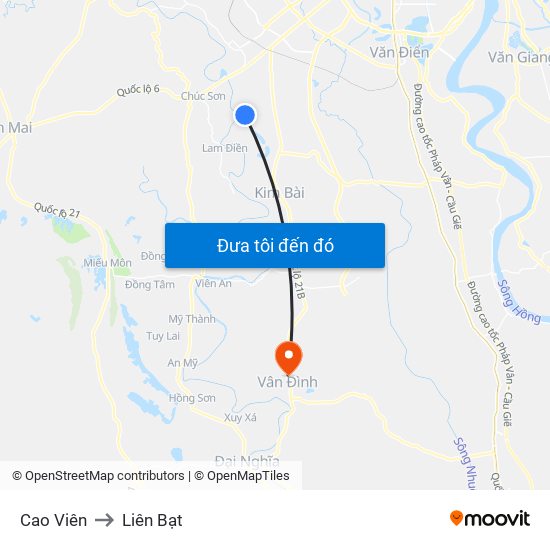 Cao Viên to Liên Bạt map