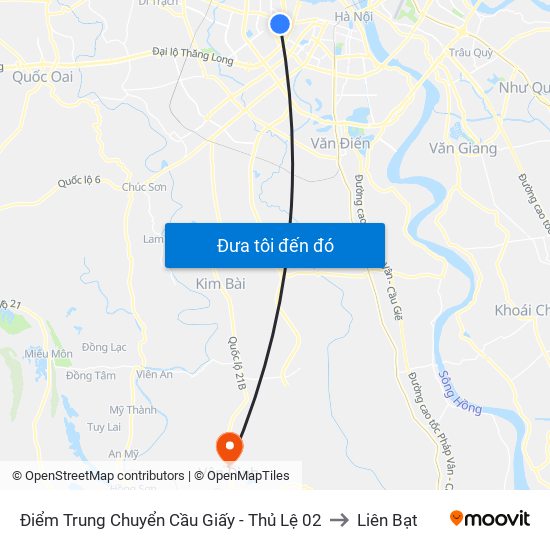 Điểm Trung Chuyển Cầu Giấy - Thủ Lệ 02 to Liên Bạt map