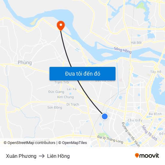 Xuân Phương to Liên Hồng map