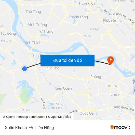 Xuân Khanh to Liên Hồng map