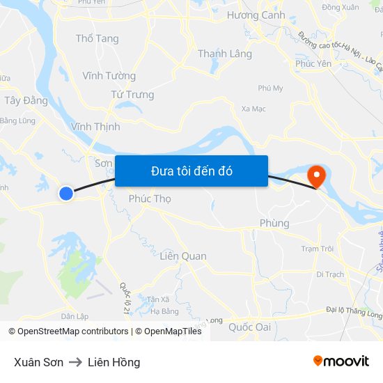 Xuân Sơn to Liên Hồng map