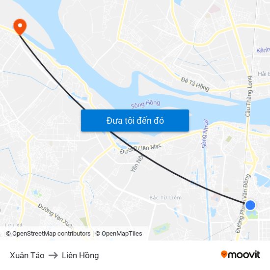 Xuân Tảo to Liên Hồng map