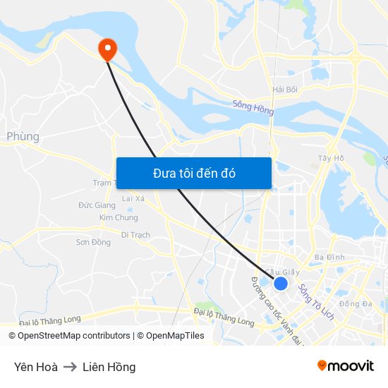 Yên Hoà to Liên Hồng map