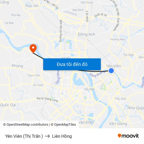 Yên Viên (Thị Trấn ) to Liên Hồng map