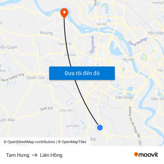 Tam Hưng to Liên Hồng map