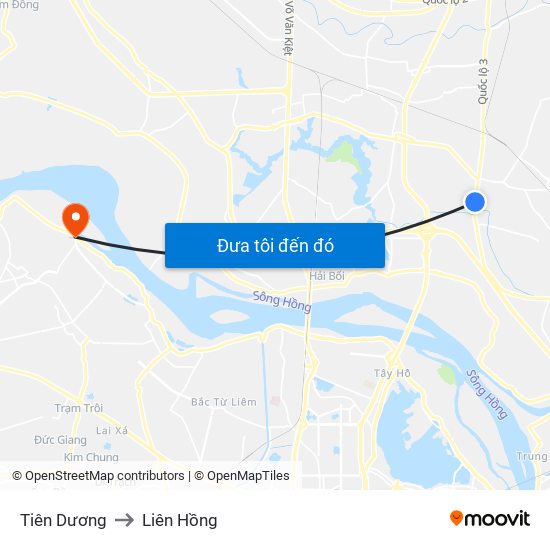 Tiên Dương to Liên Hồng map