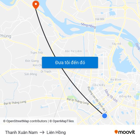 Thanh Xuân Nam to Liên Hồng map