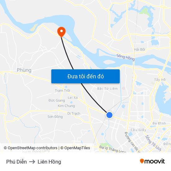 Phú Diễn to Liên Hồng map