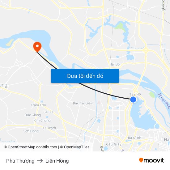 Phú Thượng to Liên Hồng map