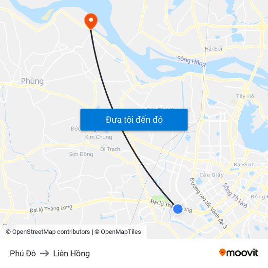 Phú Đô to Liên Hồng map