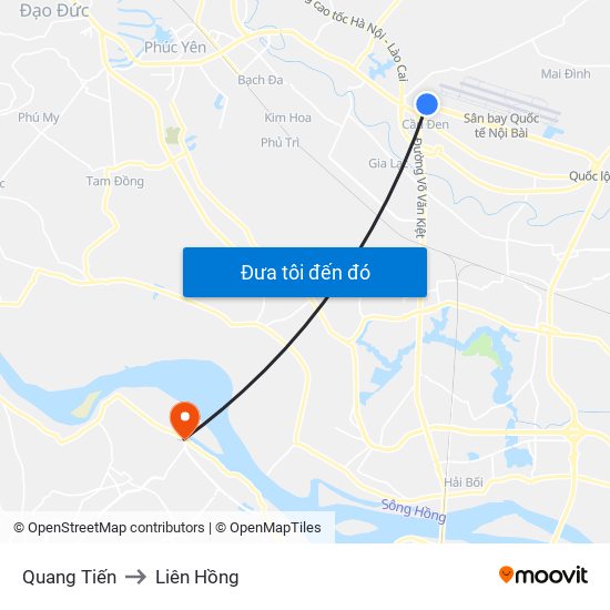 Quang Tiến to Liên Hồng map