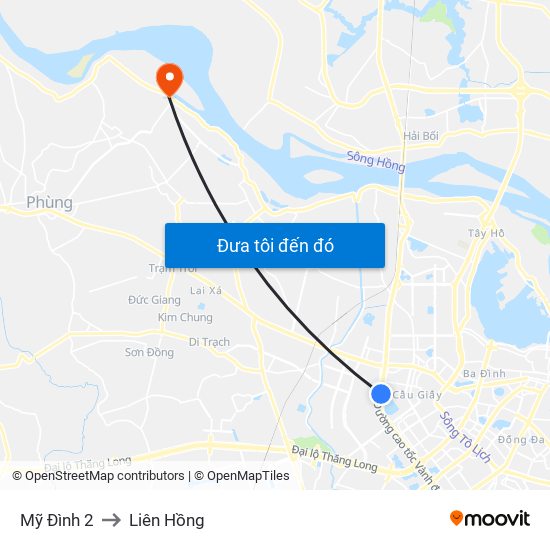 Mỹ Đình 2 to Liên Hồng map