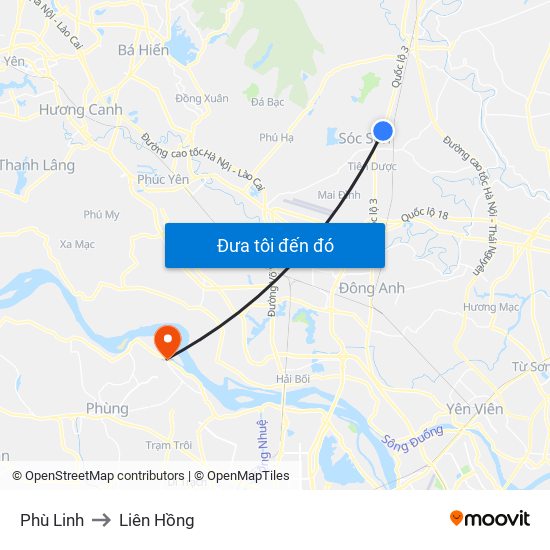 Phù Linh to Liên Hồng map