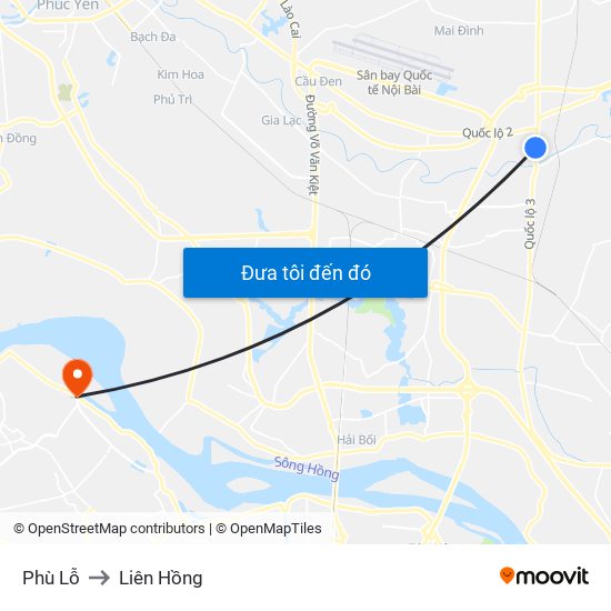 Phù Lỗ to Liên Hồng map