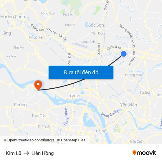 Kim Lũ to Liên Hồng map