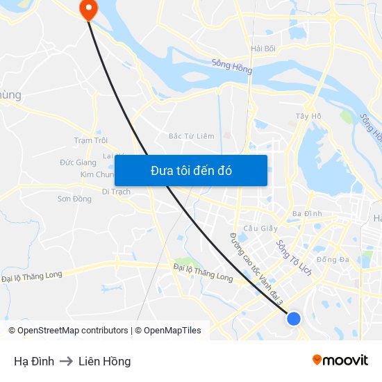 Hạ Đình to Liên Hồng map