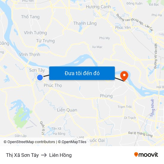 Thị Xã Sơn Tây to Liên Hồng map