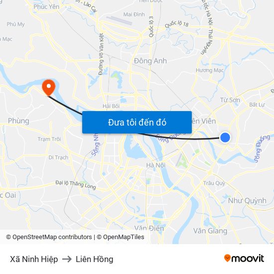 Xã Ninh Hiệp to Liên Hồng map