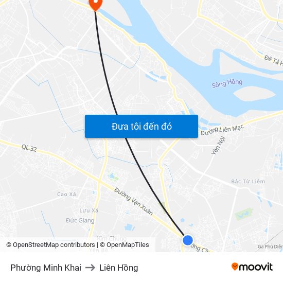Phường Minh Khai to Liên Hồng map