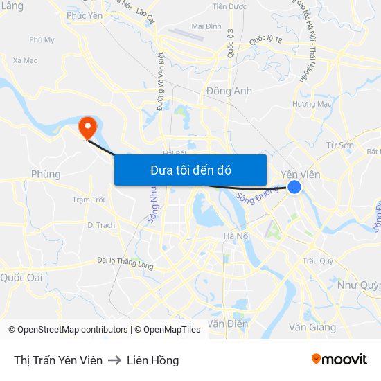 Thị Trấn Yên Viên to Liên Hồng map