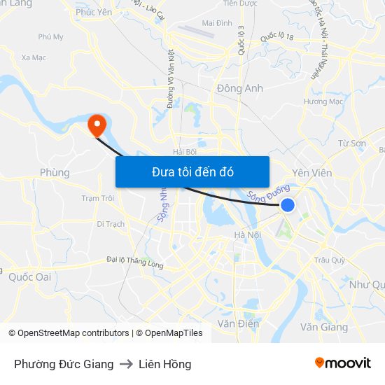 Phường Đức Giang to Liên Hồng map