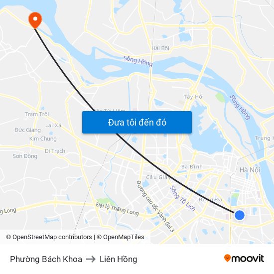 Phường Bách Khoa to Liên Hồng map