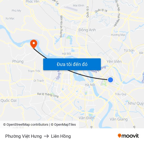 Phường Việt Hưng to Liên Hồng map