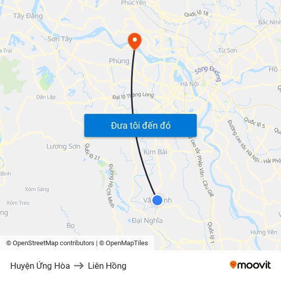 Huyện Ứng Hòa to Liên Hồng map