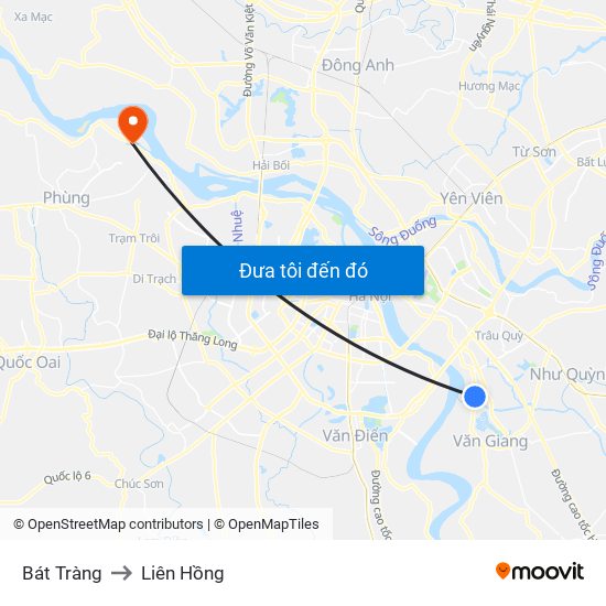 Bát Tràng to Liên Hồng map