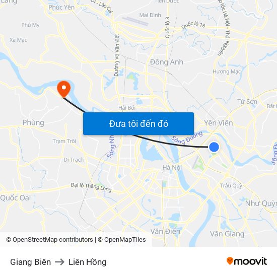 Giang Biên to Liên Hồng map