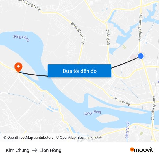 Kim Chung to Liên Hồng map