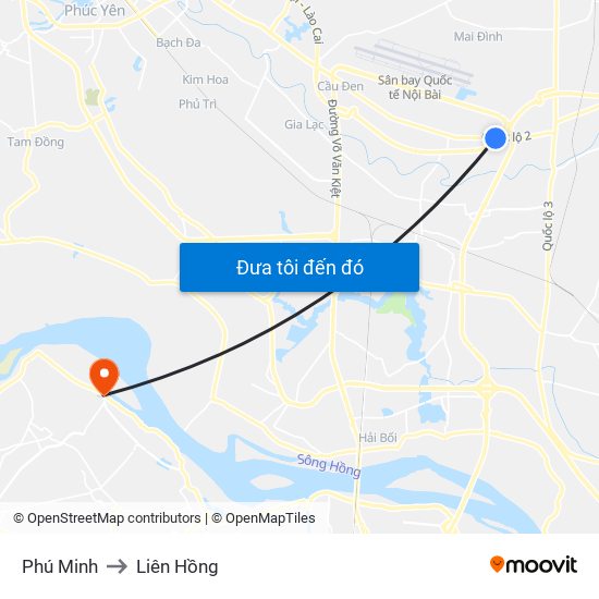 Phú Minh to Liên Hồng map