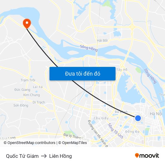 Quốc Tử Giám to Liên Hồng map